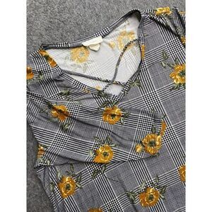 No Comments Yellow Rose Checkered‎ Plaid Houndstooth Shirt  2X Criss Cross